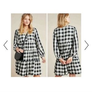 Anthropologie Maeve Black & White Plaid Tunic Shirt Dress Size S Christmas Dress